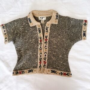 Beautiful Tan with floral cardigan.